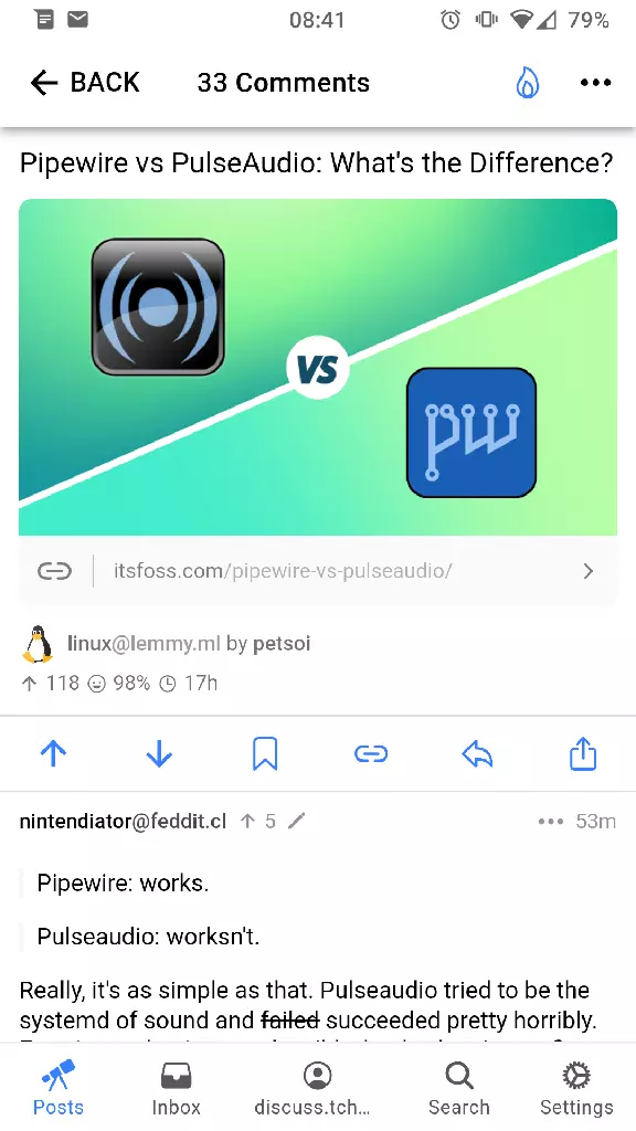 a lemmy post opened in voyager for an article called &#39;Pipewire vs PulseAusio: What is the difference?&#39;