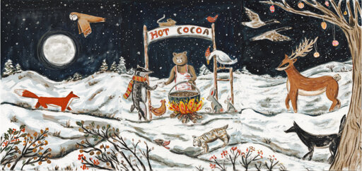 wild animals are going for some hot cocoa at the Bear stand