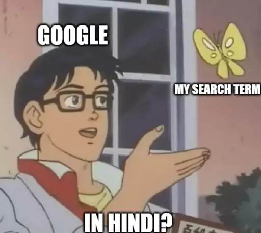 Is this butterfly meme template but it is google asking "in hindi?"