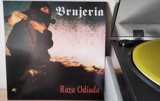 The album cover photo shows Zapatista Subcomandante Insurgente Marcos. It stands against the wall next to my turntable where the record spins