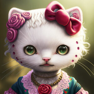 Disturbingly "realistic" machine-generated image of Hello Kitty.