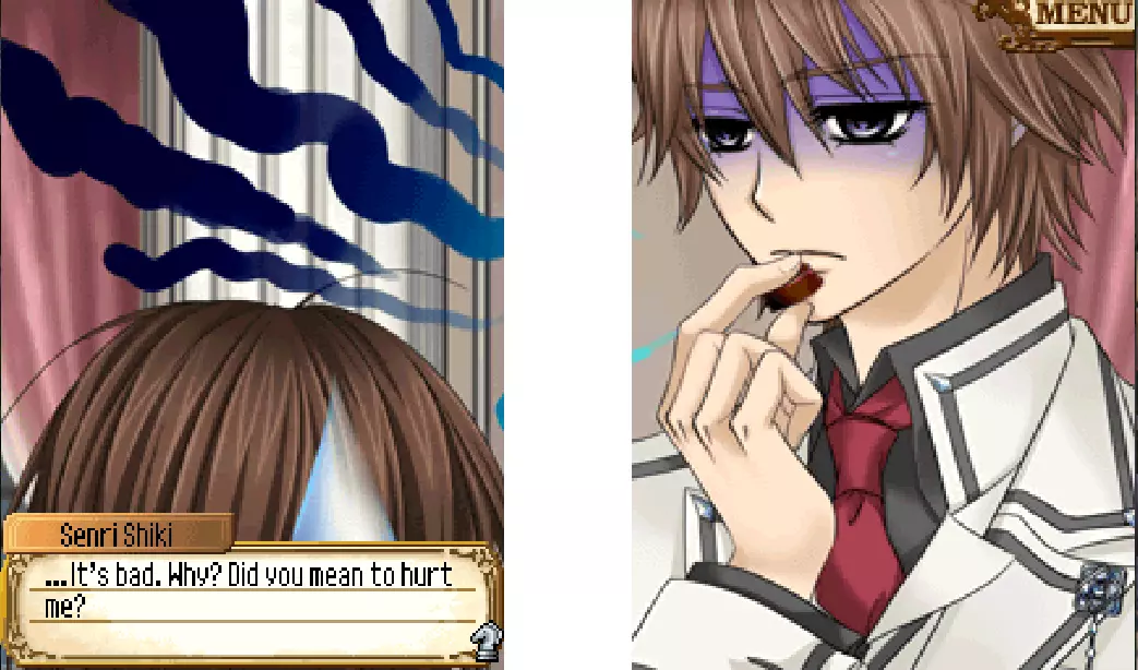 CG showing Shiki eat Yuki's homemade chocolate with a displeased expression. He says: "...It's bad. Why? Did you mean to hurt me?"