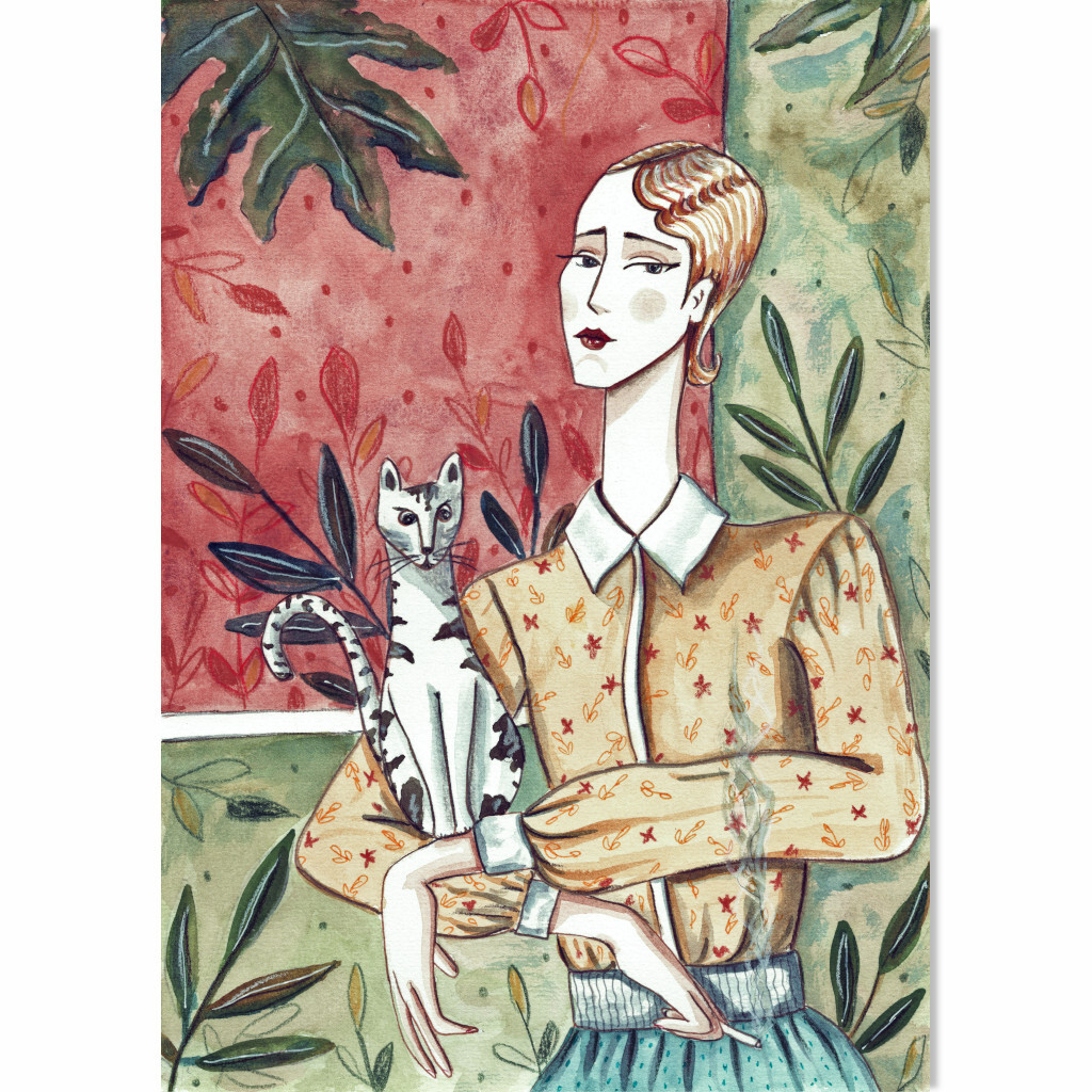 A woman is holding a cat