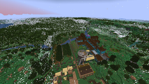 TerraFirmaCraft overworld, from starter straw shack through ever-expanding factory floor