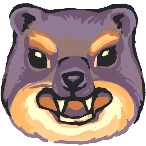 a stylized illustration of a hyrax head with a snarling and angry expression.