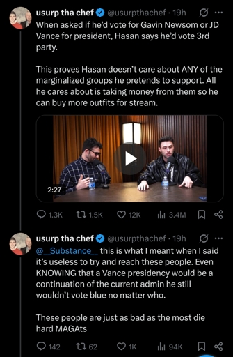 Libs are demanding loyalty to Gavin Newsom and hasan is calling them useless neolibs finance by pedos