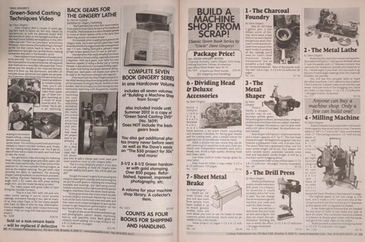 Page from "the last" Lindsay Catalog (2012) of the Gingery Books on metal casting and building a lathe etc.