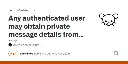 Private message security issue for Lemmy 0.18.5