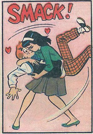 Veronica picks up, dips, and kisses Archie on the lips, to Archie’s surprise.