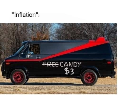 Inflation: rape van that had free candy crossed.out and now charges $3 for molestation