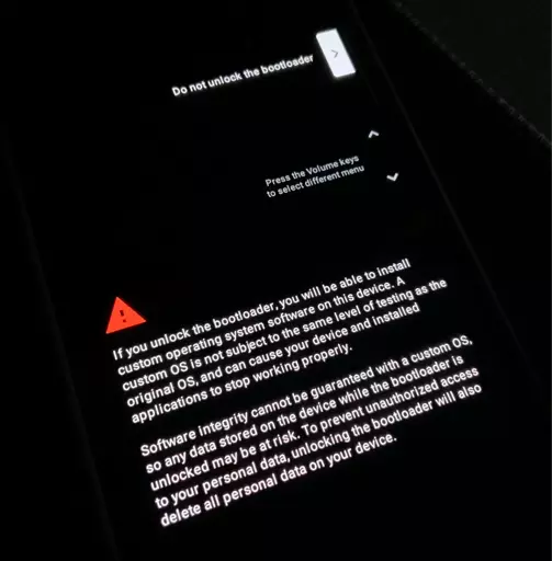 An image of the fastboot unlock bootloader confirmation.