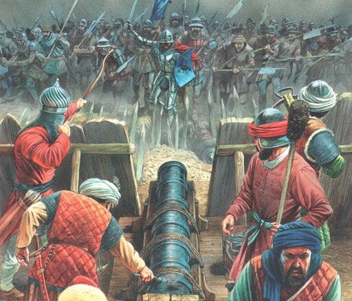 Ottoman and European Christian troops about to clash, ~15th century AD