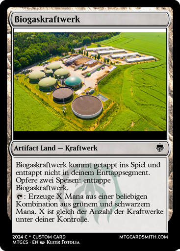 Eine selbserstellte Magic-The-Gathering-Karte mit der Abbilung einer Gaskraftanlage