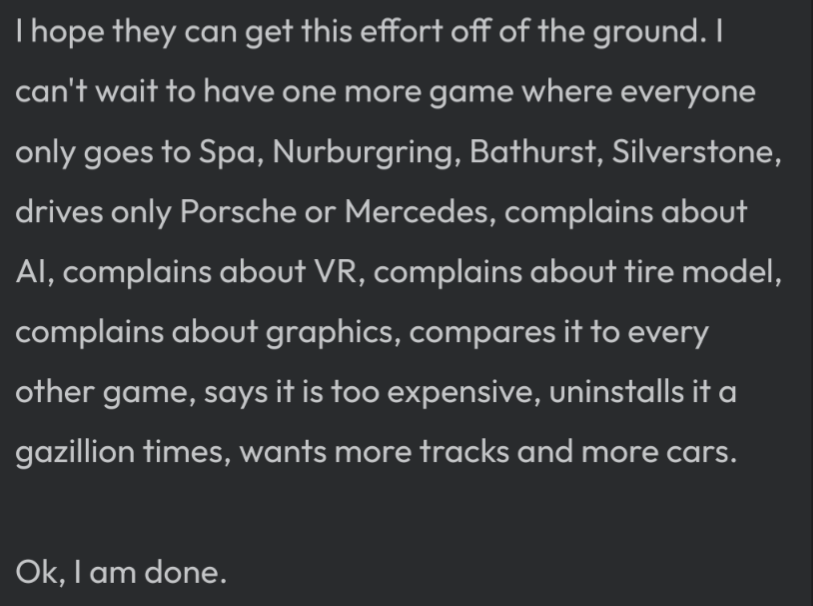 Simracing comment of the day