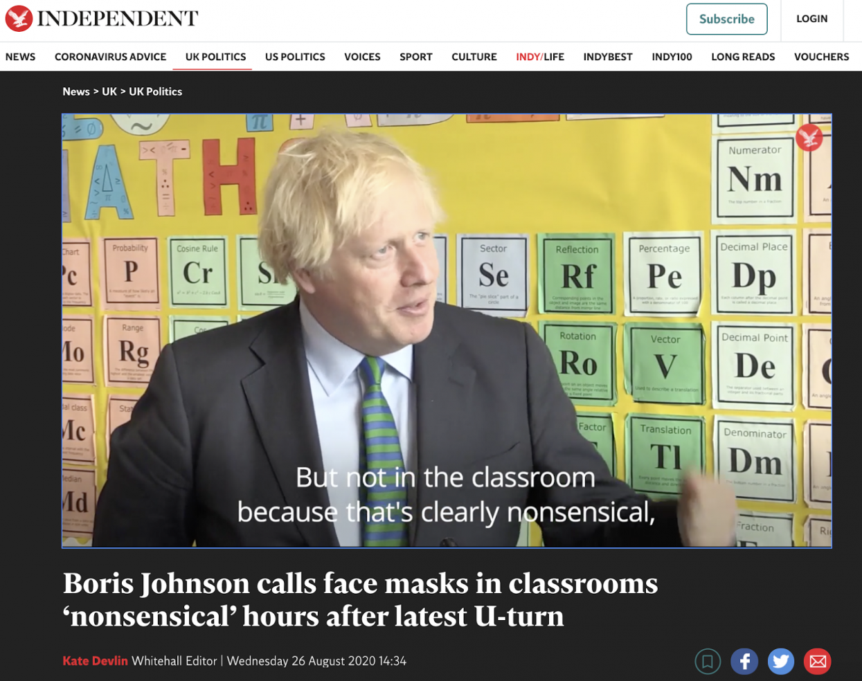 image of Boris Johnson in a school