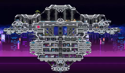 The image attached is a screenshot from our playthrough of Starbound, which shows a intricate station hovering above a massive city-planet.