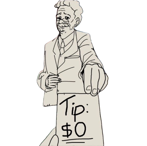 a black and white wojack style image resembling Leon Trotsky giving a zero dollar tip