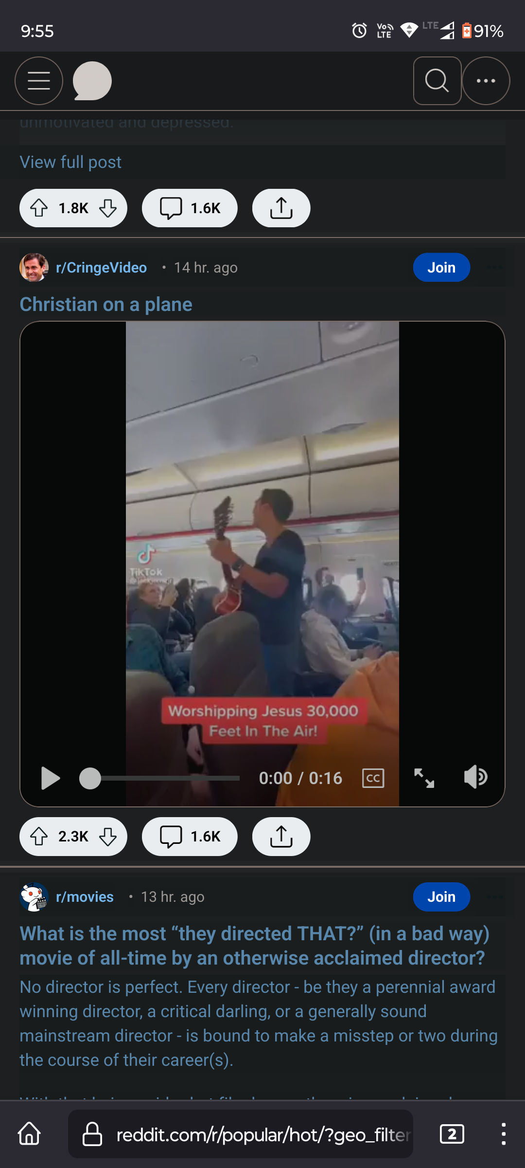 screenshot of r/all. post titled "Christian on a plane"