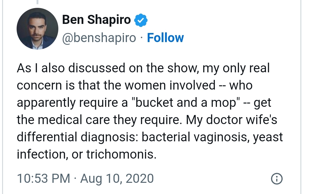 Ben's tweet about wap and how his wife is dry