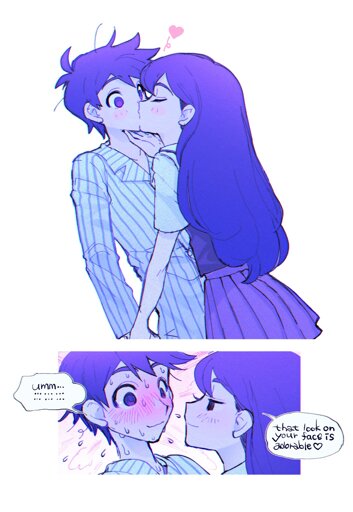 Mari kisses Hero on the lips, to his surprise. Mari then flirtatiously remarks, “That look on your face is adorable.” Hero blushes and sweats furiously, responding with, “Umm...”