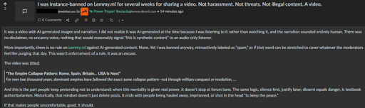 A c/powertrippingbastards post with the quote "And this is the part people keep pretending not to understand: when this mentality is given real power, it doesn’t stop at forum bans. The same logic, silence first, justify later; dissent equals danger, is textbook authoritarianism. Historically, that mindset doesn’t just delete posts. It ends with people being hauled away, imprisoned, or shot in the head “to keep the peace.” If that makes people uncomfortable, good. It should."