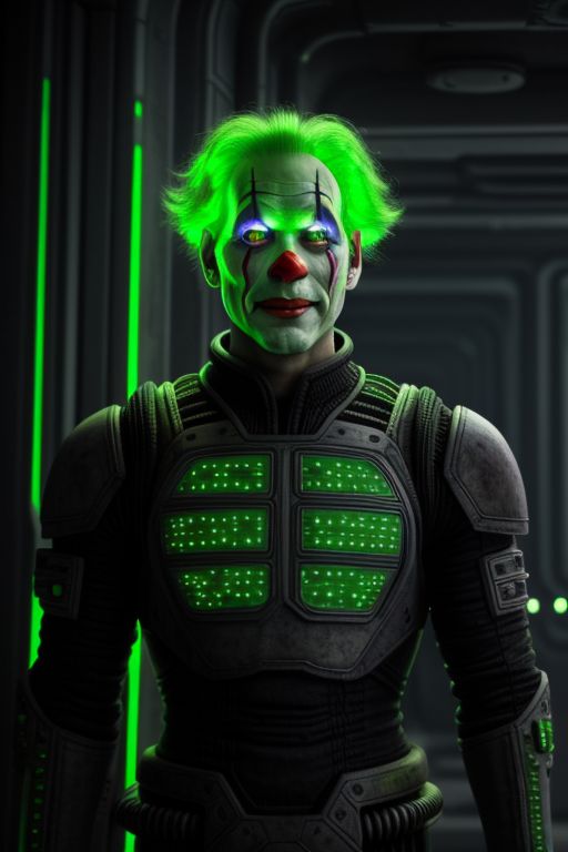 Borg clown, green lighting, sci-fi