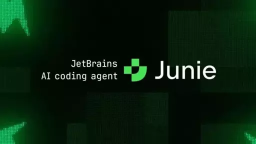 an image about JetBrains Ai coding agent Junie with a logo and a green/black background