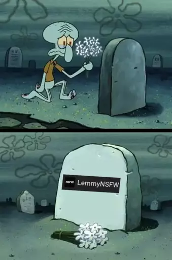 Squidward putting flowers at a grave for LemmyNSFW.