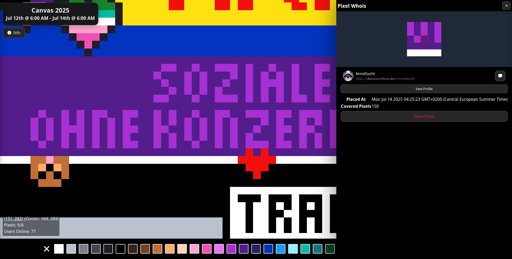 Screenshot eines Pixel Whois 150 mal übermalt