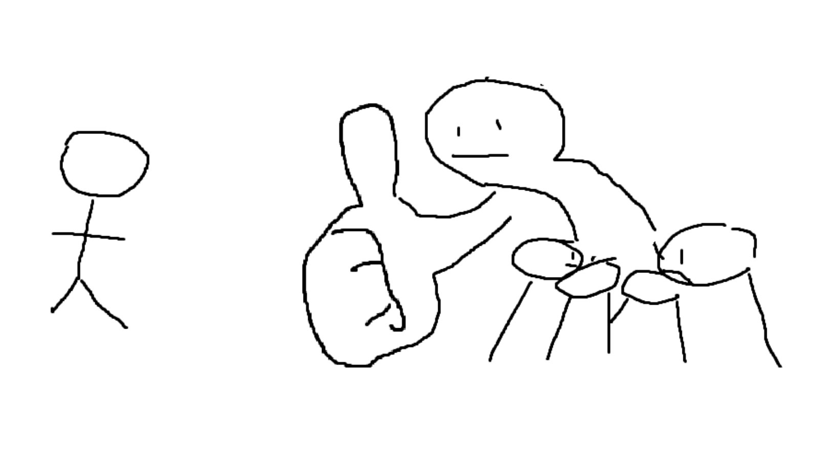 stick figure showing a giant thumbs up, seemingly not interested in the conversation