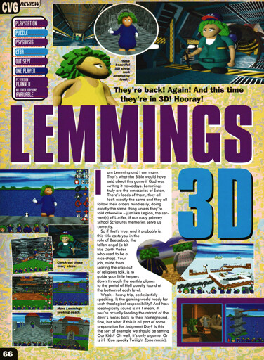 Review for Lemmings 3D on PSone from CVG 167 - October 1995 (UK)

score: 87%